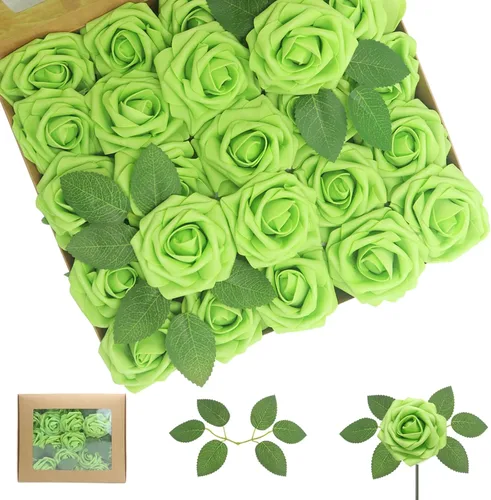 Vista 26 de 25 rosas realistas negras, flores artificiales de espuma de látex con tallos flexibles y 8 hojas para decoración de bodas, hogar y fiestas Negro