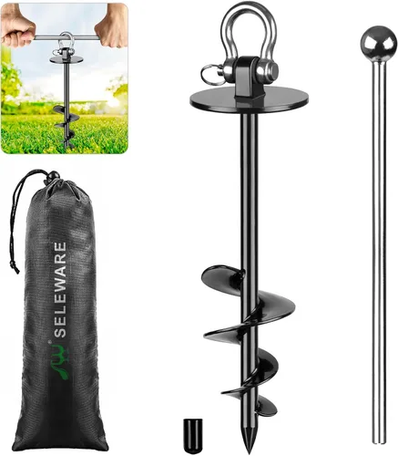 Vista 17 de SELEWARE Cable de amarre y estaca para perros, anclaje giratorio de 17 pulgadas a prueba de óxido con cable resistente de 15 pies para perros