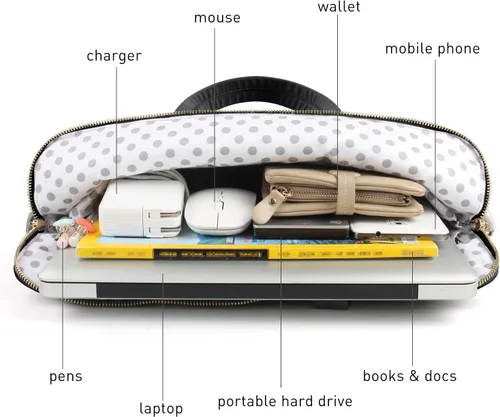 Vista 3 de Bolso para portátil de 15.6 pulgadas para mujer - Bolso para computador con funda para laptop, bandolera delgada para trabajo y viajes, de cuero PU