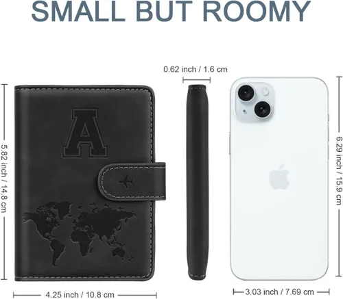 Vista 5 de Funda para Pasaporte Personalizada con Letra de la A a la Z, Billetera de Viaje con Bloqueo RFID, Funda para Pasaporte, Estuche para Pasaporte