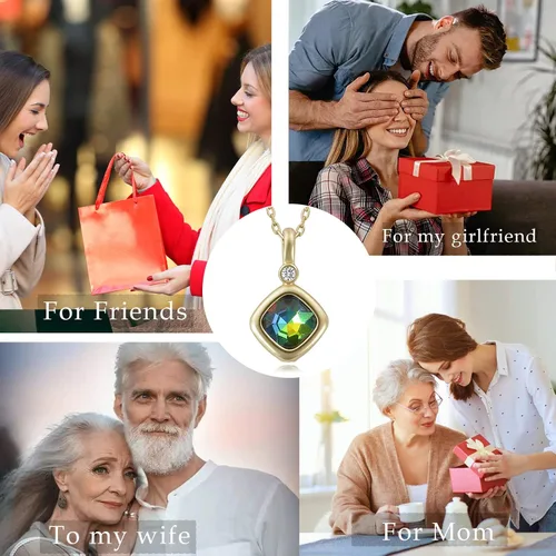Vista 7 de Collar con colgante de 14 quilates para mujer, collar de esmeralda con piedra natal de mayo como regalo para ella.
