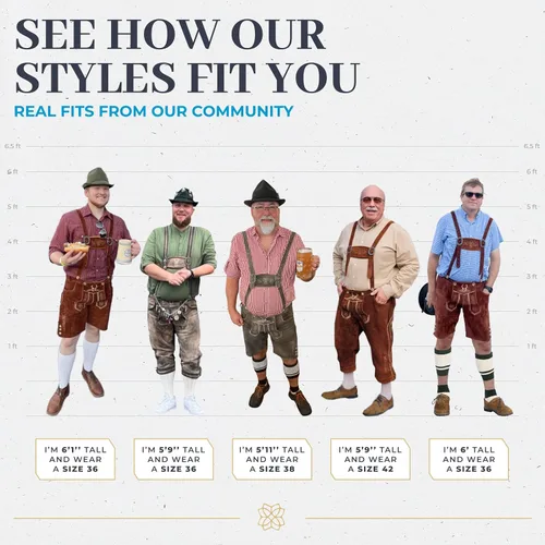 Vista 9 de BAVARIA TRACHTEN Lederhosen - Lederhosen alemán auténtico para hombre, traje de Oktoberfest, color marrón claro