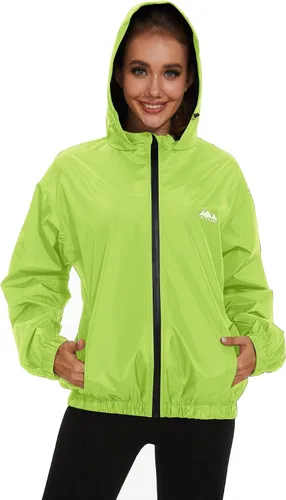 Vista 3 de OSTOO Chaqueta impermeable ligera para mujer, para correr, ciclismo, con capucha, para senderismo, rompevientos