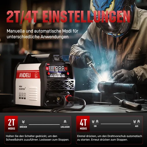 Vista 4 de ANDELI 135A MIG Solderer, Voltage 220V, Portable Without Gas, Multi-Process Flux MIG/TIG Lift/MMA Welder, with LED Digital Display, IGBT Inverter