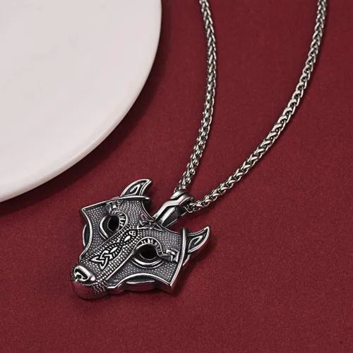 Vista 9 de FaithHeart Collar con colgante de lobo vikingo nórdico para hombres y mujeres, acero inoxidable, chapado en oro de 18 quilates, joyería con embalaje