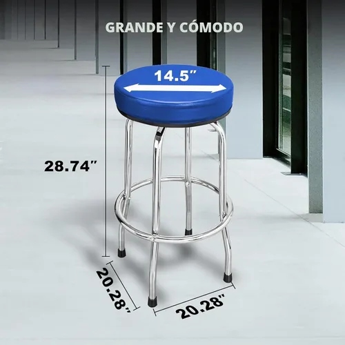 Vista 2 de TCE ATRP6185U Torin Taburete giratorio de bar: asiento acolchado para garaje/tienda con patas cromadas, azul