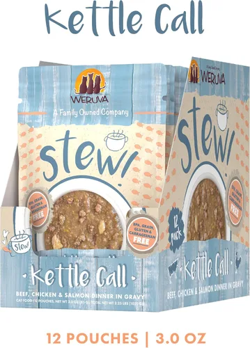 Vista 3 de Weruva Classic Cat Stews!, Kettle Call con carne de res, pollo y salmón en salsa, bolsa de 3 onzas (paquete de 12)