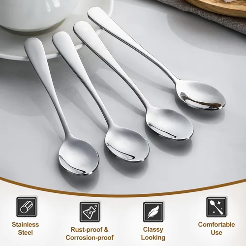 Vista 3 de Hiware Cucharas de café Demitasse de 6 piezas, mini cucharas de café de acero inoxidable de 4 pulgadas