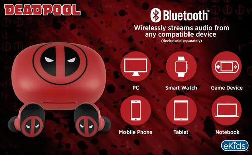 Vista 6 de Deadpool - Auriculares inalámbricos con micrófono, auriculares Bluetooth con estuche de carga