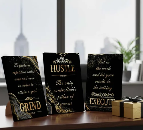 Vista 8 de 3 piezas de lienzo inspirador de oro negro para oficina, arte de pared, motivacional, moler ajetreo, ejecución, fotos inspiradoras, decoración