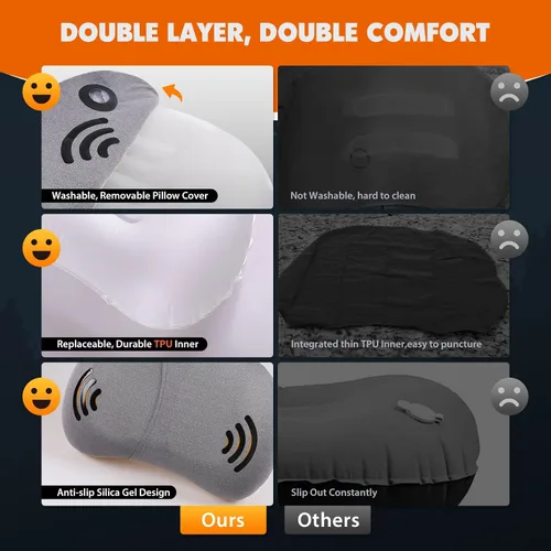Vista 4 de Hikenture Colchoneta doble grande con 2 almohadas inflables para acampar, color gris