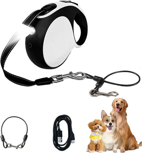 Vista 8 de Correa retráctil para perro con cable a prueba de mordidas, correa duradera para caminar para perros grandes, medianos y pequeños de hasta 110 Azul
