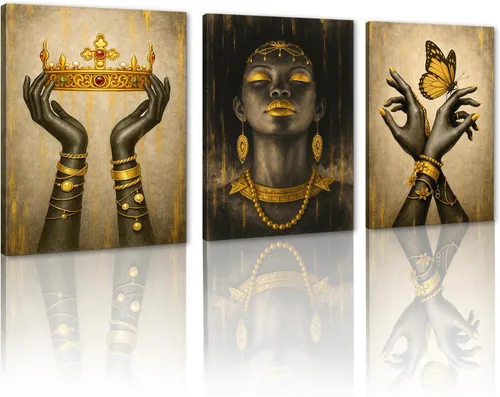 Vista 84 de MAMAGO Lienzo decorativo para pared, pintura de belleza dorada y negra, fotos de mujeres africanas, hermosos pósteres de mujer negra, impresiones