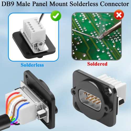 Vista 3 de QIANRENON DB9 Conector sin soldadura Conector compacto DB9 macho a 9 pines Terminal de crimpado Adaptador serie D-SUB 9Pin Cableado Enchufe