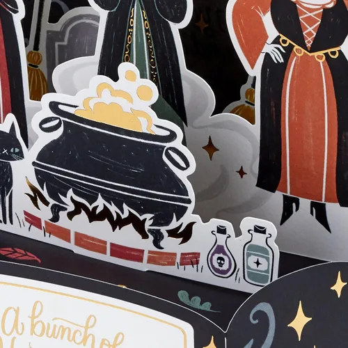 Vista 5 de Hallmark Disney Hocus Pocus - Tarjeta de cumpleaños de Halloween (Sanderson Sisters) Paper Wonder, emergente cortado con láser 3D, sobre a juego