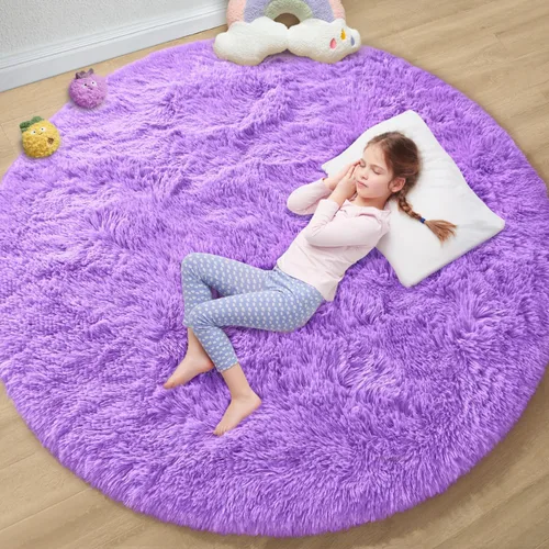 Vista 88 de EVOIONOS Alfombra Redonda Negra para Dormitorio, 4x4 Pies Alfombra de Área Circular Suave y Esponjosa para Sala de Estar, Alfombra Circular de Felpa