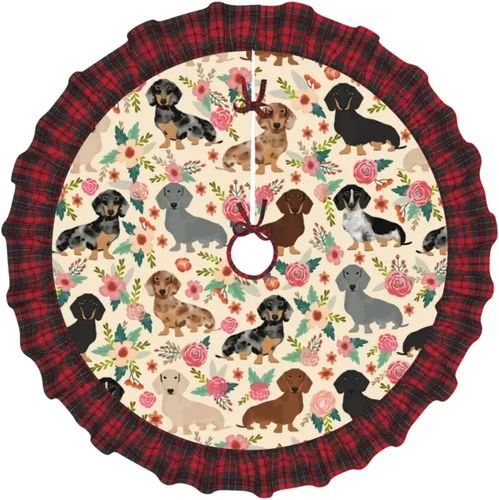 Vista 43 de A Brood of Chickens - Falda de árbol de Navidad de 30 pulgadas con borde de cuadros búfalo rojos y negros, decoración para Feliz Navidad, casa