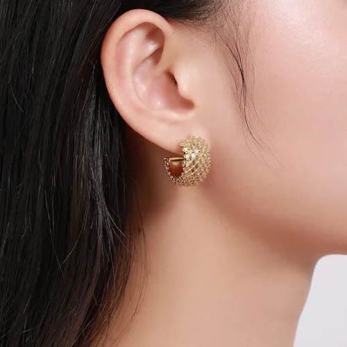 Vista 4 de Aretes de aro, aretes de acero inoxidable chapados en oro personalizado, Acero inoxidable, Sin gemas.