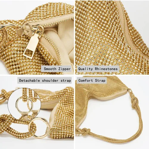 Vista 3 de Bolso de mano con diamantes de imitación para mujer, bolso de noche brillante con purpurina, bolso Hobo para graduación, cóctel, fiesta, boda