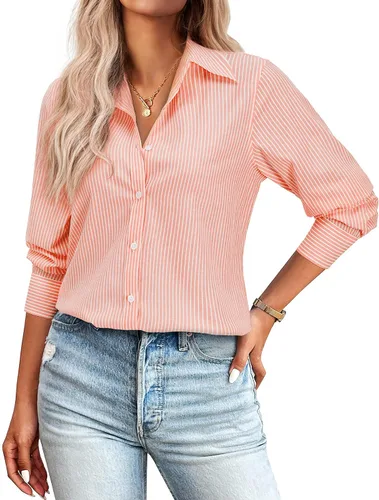 Vista 14 de Camisas con botones para mujer de ajuste clásico, camisa de vestir, camisa de trabajo, de negocios, casual, de manga larga, blusa, tops