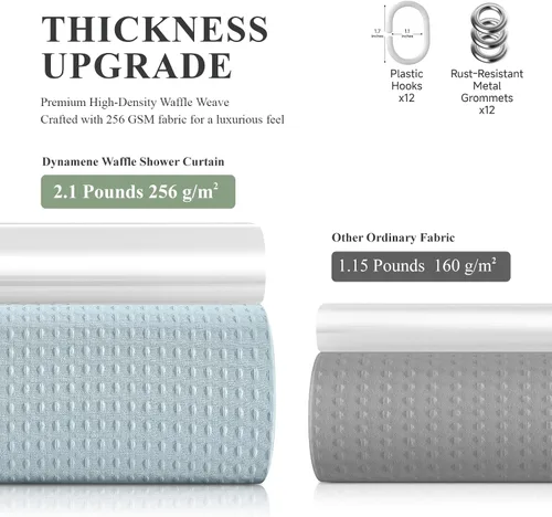 Vista 5 de 3 in 1 Waffle Shower Curtain Set with PEVA Liner 72Wx72H Fog Blue Azul Niebla
