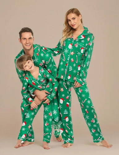 Vista 6 de Ekouaer - Conjunto de pijama de manga larga y botones, motivos navideños a juego para la familia, tallas de la S a la XXL