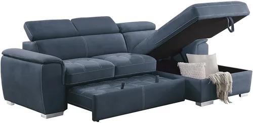 Vista 8 de Lexicon Cheyenne Sofá cama modular convertible, diván derecho, color azul