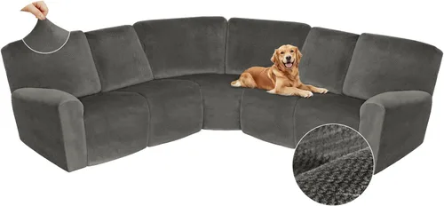 Vista 606 de Arfntevss Fundas de sofá seccional reclinable de terciopelo, Funda de sofá seccional de esquina para sofá reclinable, Funda elástica suave