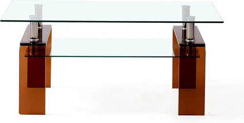 Vista 3 de Mesa de centro de vidrio templado con patas de cristal, moderna mesa de centro pequeña para sala de estar (marrón, 39.4 x 21.7 x 17.7 pulgadas)