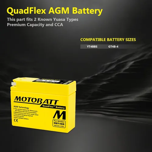 Vista 7 de MotoBatt MBT4BB (12V 2,5 Amp) batería AGM 40CCA activada de fábrica QuadFlex