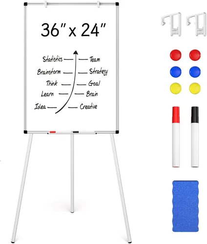Vista 7 de Soporte de caballete magnético para pizarra blanca con marco negro 3' x 2' Flipchart Easel Stand Presentation Board with Height Adjustable Tripod