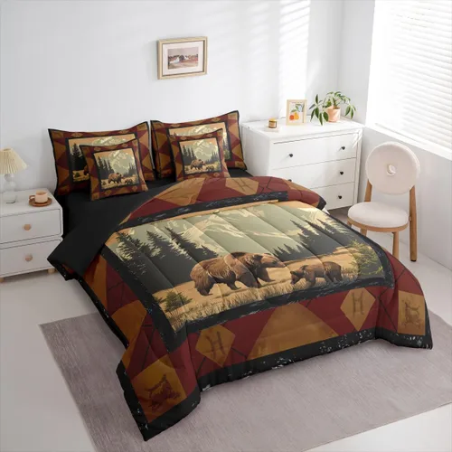 Vista 67 de Feelyou Juego de edredón de ciervo con sábanas – Tamaño Queen 7 piezas Juego de ropa de cama infantil de caza rústica – Cama de ciervo de cabaña