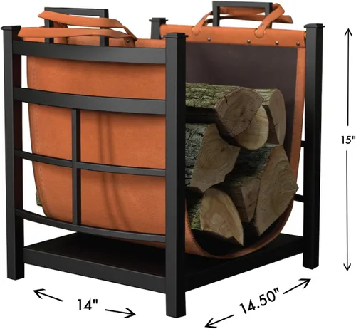 Vista 2 de Panacea Products 15245 cesto para troncos modelo Mission con soporte de piel para chimenea.