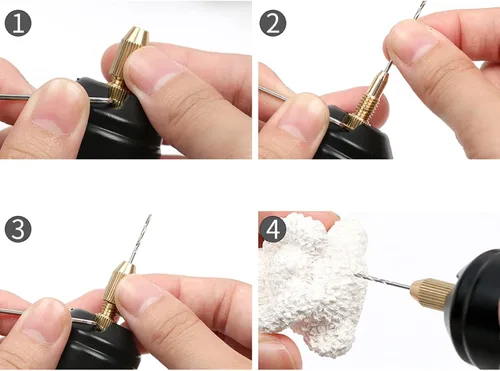 Vista 5 de Mini taladro de mano eléctrico, DC 5V portátil de mano micro USB taladro con 3 brocas de repuesto, rango de pinza de 0.028-0.051 in