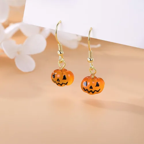 Vista 4 de Reffeer Solid 925 Sterling Silver Halloween Pumpkin Drop Earrings for Women Tiny Pumpkin Drop Earrings Hook Studs