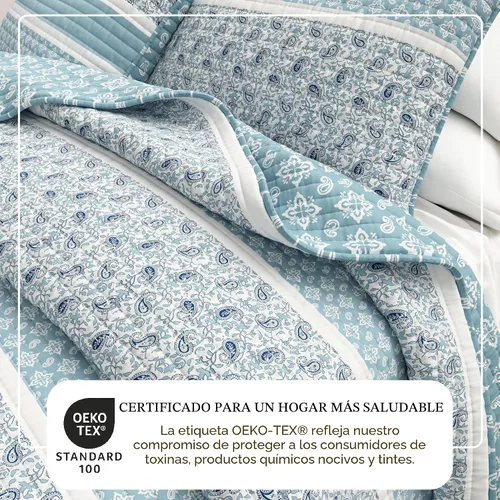 Vista 2 de Great Bay Home - Juego de edredón reversible de 2 piezas azul tamaño individual/individual XL con 1 funda Colchas ligeras, para todas