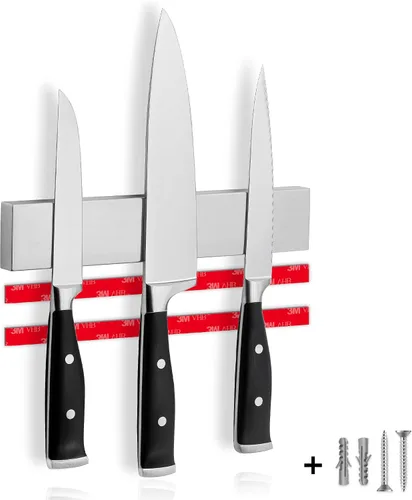 Vista 17 de Portacuchillos magnético para pared, 10" no requiere perforación, incluye cinta autoadhesiva, extra fuerte para sujetar cuchillos – Tira magnética