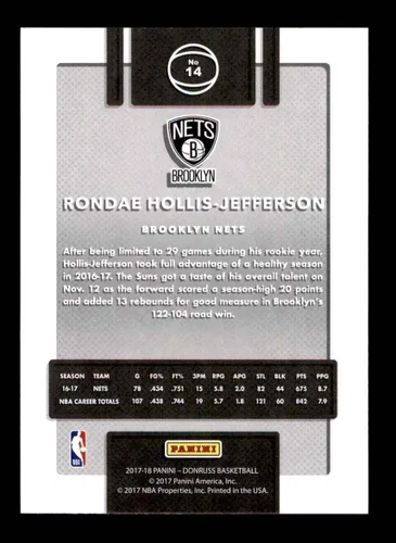 Vista 2 de 2017 Donruss #14 Rondae Hollis-Jefferson Brooklyn Nets (Basketball Card) NM/MT Nets Arizona