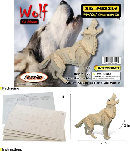 Vista 2 de Puzzled Kit de construcción de madera 3D Grey Wolf