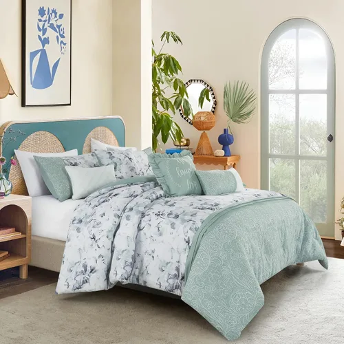 Vista 32 de ESCA Juego de edredón floral morado Queen - 7 piezas de ropa de cama botánica ciruela malva
