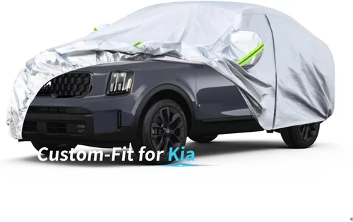 Vista 10 de Funda a medida para automóvil Kia, 7 capas de cubierta impermeable para automóvil, para todo tipo de clima, para exteriores, cubierta completa