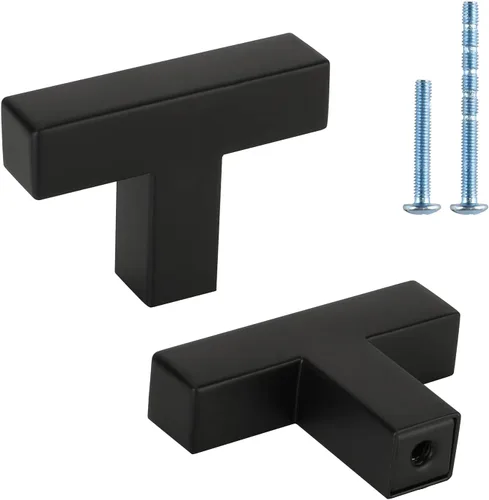 Vista 12 de LONTAN Paquete de 4 Pomos Negros para Gabinetes y Cajones Pomos de Gabinete de Cocina para Tocador Baño Moderno Herrajes Negros de Barra en T