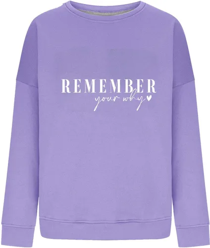 Vista 4 de Remember Your Why - Sudadera para mujer, casual, manga larga, cuello redondo, sin botones, color liso, casual, cómoda