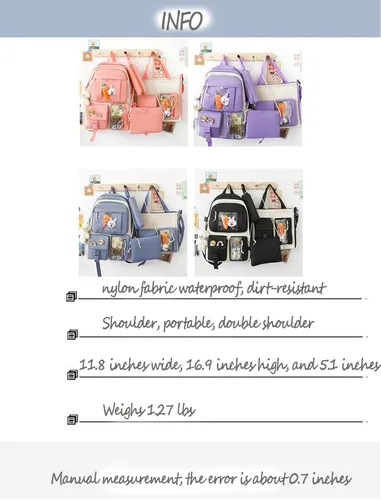 Vista 5 de Juego de 4 pines de mochila kawaii para mochila escolar, linda mochila estética