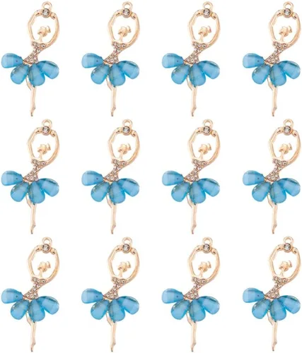Vista 11 de 20 colgantes de aleación de bailarina, bailarina de ballet, dijes grandes de aleación con falda de pétalos morados y adornos de diamantes