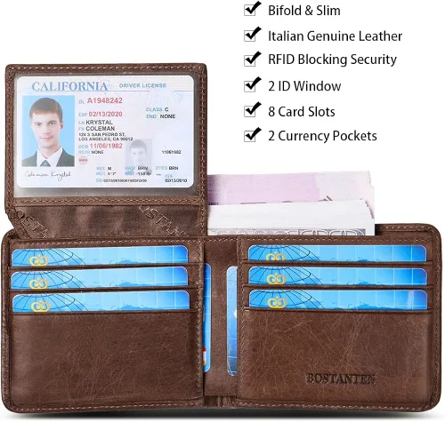 Vista 6 de BOSTANTEN Maletín para hombre de 17 pulgadas, bolsa para laptop e imagen del producto, carteras de cuero genuino para hombres, billetera plegable