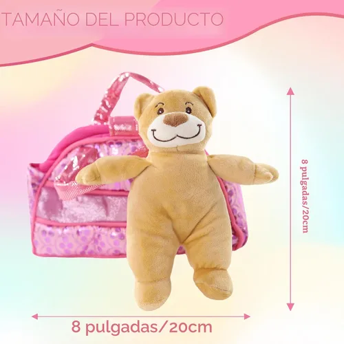 Vista 4 de Sew Butiful Oso de peluche con bolsa de regalo rosa, regalo de cumpleaños suave para niños y niños, regalo de fiesta, peluche decorativo