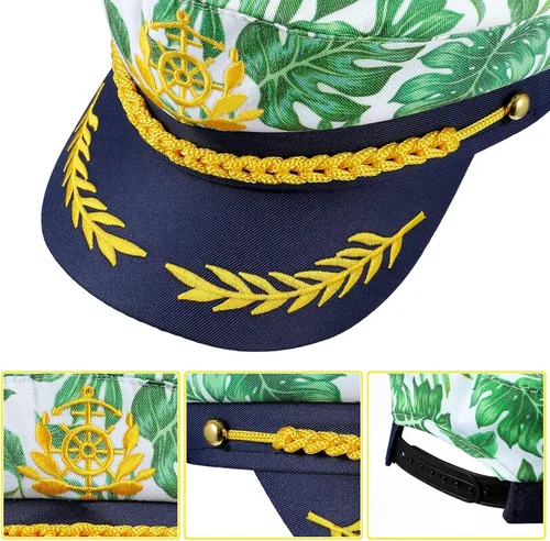 Vista 4 de SOIMISS Disfraces de Halloween para hombre, 4 unidades, sombrero de capitán, ajustable, sombrero de marinero, sombreros de marinero, sombrero azul
