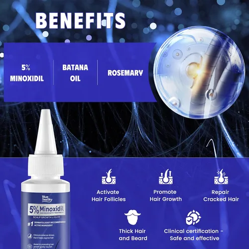 Vista 4 de Blue Sea Sky 5% Minoxidil Tratamiento de Regreso del Cabello 4 x 2 fl oz Azul-Gris