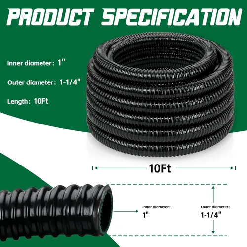 Vista 2 de Tubería de estanque de 1" × 3.05 metros en PVC flexible negra, tubo de PVC para estanque de jardín - Tubo reforzado y resistente a arrugas